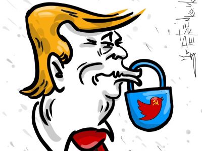 Твиттер блокирует Трампа. Карикатура А.Петренко: petrenko.uk