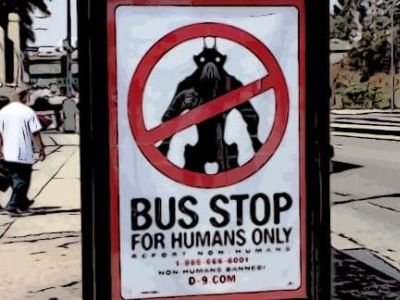 "Автобус - только для людей!" Иллюстрация к фильму "Район №9": bcdcideas.com